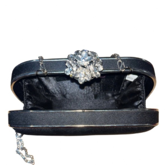 Lulu Townsend Satin Black Silver-tone Clutch, Floral embellishment, Strap - Picture 8 of 10